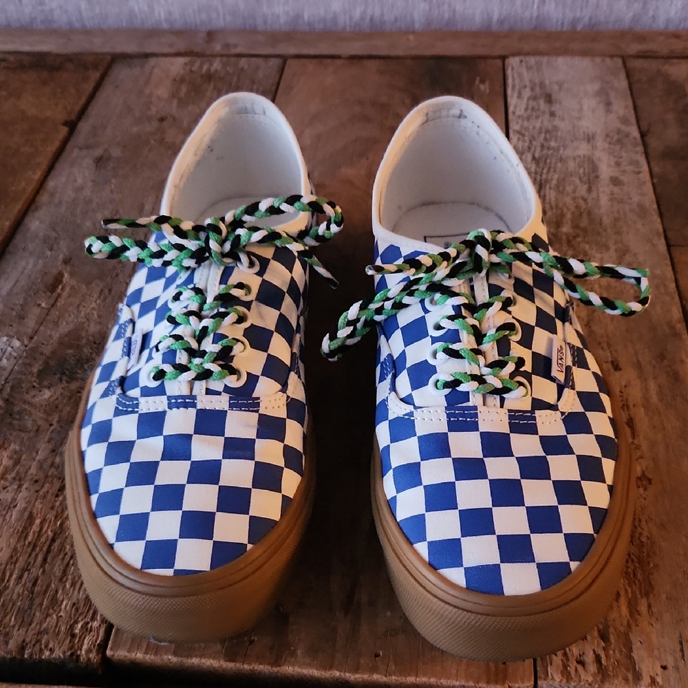 Vans White and Blue Checkered Sneakers
